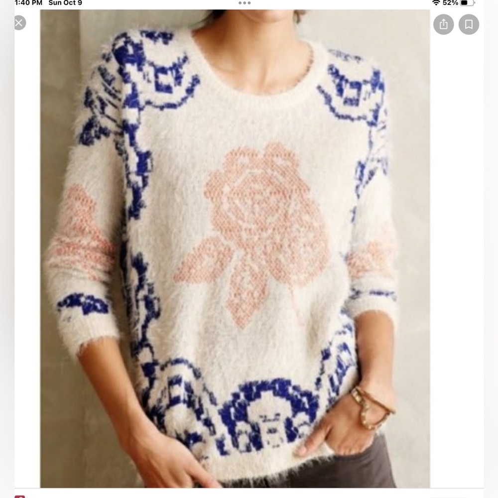 EUC Anthropologie La fee verte eyelash floral scroll eyelash sweater